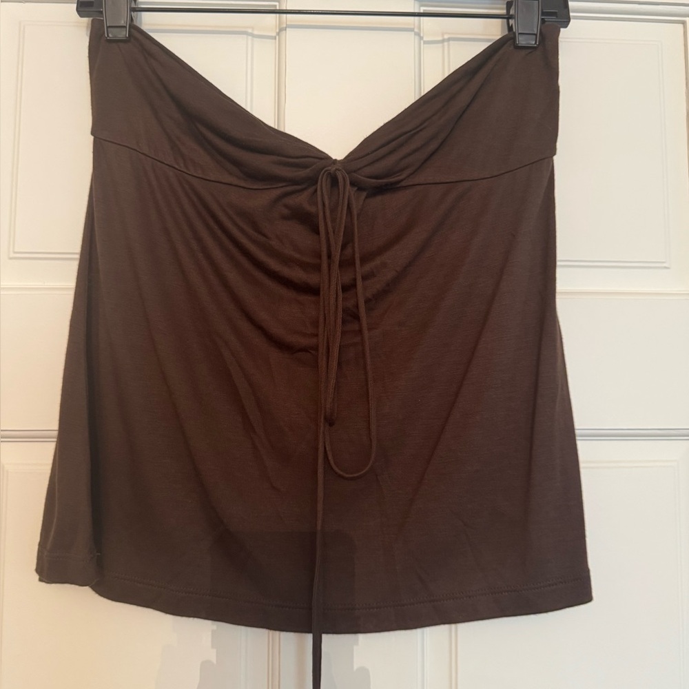 Theory Chocolate Brown strapless top.